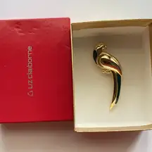 LIZ CLAIBORNE Parrot Pin Gold Tone Blue Green Enamel Tropical Bird avian jewelry