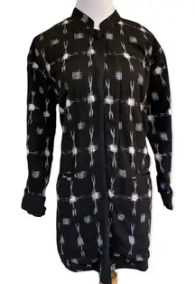 Sam Hilo Collection cotton lagenlook mandarin collar open long line blazer