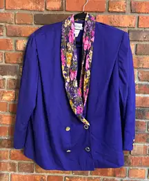 Leslie Fay collections womens vintage floral double breasted jacket purple 20W