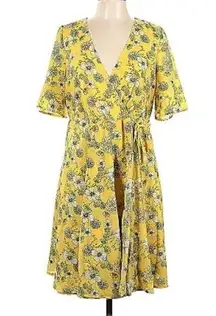 Torrid  Cute Yellow Floral Print Faux Wrap V-Neck Casual Dress Size 14