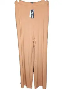 NWT AFRM Womens Large Caramel Ribbed Wide Leg Knit Casual Pant Elastic Waist