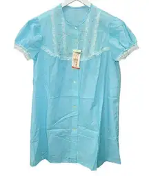 Vintage Springmaid 60s Nightgown Robe Size L Blue Short Sleeve Ruffle New