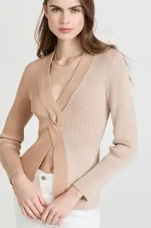 Naadam Ribbed Reversible Twist Front Ribbed Sweater Top In Oatmeal Combo Size S