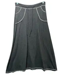Coin 1904 Gray Drawstring Maxi Skirt M Made USA Contrast Stitch Pockets Casual