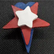 Wooden Red, White, & Blue Stars & Heart Brooch