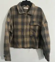 Mod Ref cropped flannel size women’s small grey and tan long‎ sleeve