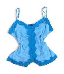Y2K 2000s Fairy Whimsy Mermaid Lace Butterfly Blue Cami Tank Top Blouse Shirt #coquette #cottagecore  Size L Measurement in pics