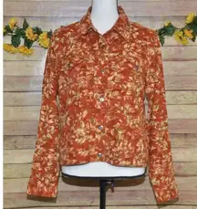 NWT Lemon Grass Ladies M Burnt Orange Lightweight Jacket Button Up Leaf Pattern