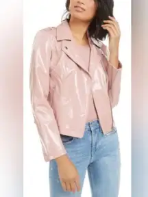 Bar lll Size Medium Faux Leather Pleather Lined “Bubble Gum” Moto Jacket Pockets