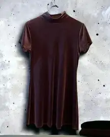 The Limited  Y2K Brown Velvet Turtleneck Short Sleeve Clueless Mini Dress‎