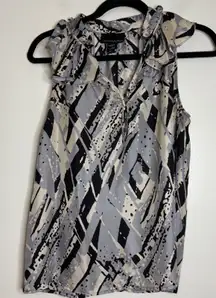 Cynthia Rowley Silk Abstract Print Ruffle Neck Sleeveless Blouse Top Women's S
