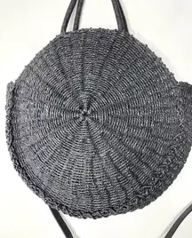 Abercrombie & Fitch Large Round Woven Rattan Black Hobo Crossbody Bag