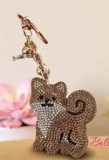 Brown Cat Felt Sparkling Tassel Keychain with Rhinestones    ~NEW~