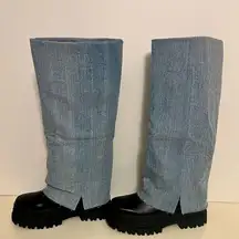 NWOB Azalea Wang Denim Leg Warmer Knee-High Combat Boot size 9