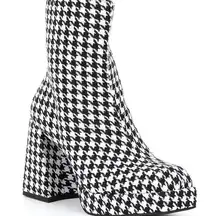 New! Gianni Bini So-Retro Houndstooth Knit Platform Block Heel Booties Sz 6.5