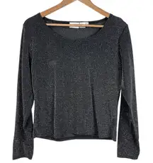 Newport News Top‎ Womens L Black Disco Sheer Metallic Y2K Rave Festival Stretchy