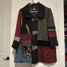 Ali Miles Color Block Big Button Oversized Cardigan Sweater Artsy Sz M Medium