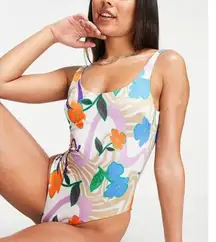 NWT ASOS Design Scoop Back Sleek One-Piece Floral Swirl Print, sz 6