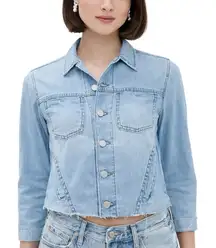 L’AGENCE Janelle Denim Jacket Women’s Large Light Wash Slim Fit Raw Hem