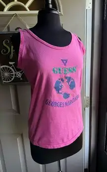 Vintage 1989 Guess pink logo tank top, size medium