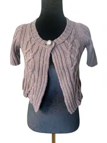 Aeropostale Y2K Sz XS Short Sleeve Cable Knit Crop Cardigan Taupe Indie Cottage