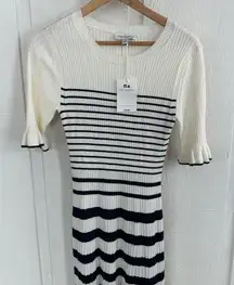 Free Assembly NWT Striped Ribbed Knit Dress - Cream and Dark Navy