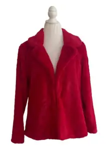 Melissa Paige Coat Faux Fur Red Soft Warm Holiday Teddy Jacket Size Small