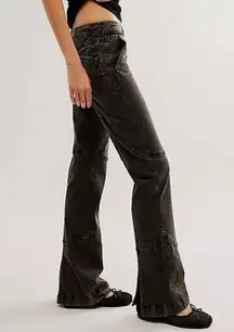 NWOT Free People We the Free Ash Moto Slit Flare Jeans in Black