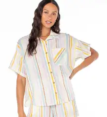Roxy Beach Nostalgia Top NWT size Small Striped Button Up Short Sleeve Blouse