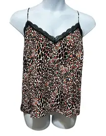 Y2K Scoop Women Leopard Cropped‎ Cami Top XL Lace Trim Night Club Coquette Layer
