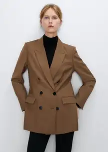Zara Brown Tan Double Breasted Oversized 90s minimalist Blazer