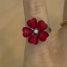 Vintage Y2K resin + crystal flower pinkie ring