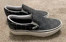 Vans Women’s  Classic Slip On Platform Woven Check Shoes Gray Black Size 7.5