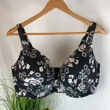 Cacique Black & White Floral Contour Intuition Plunge Underwire Bra 42H