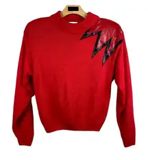 David Benjamin DB Sport Sweater L Red‎ Silk Angora Knit Faux Leather Long Sleeve