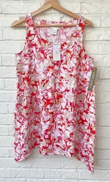 Peck & Peck Women's Floral Red/Cream/White 100% Linen Tank Top Size Small