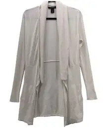 WHBM‎ Womans Cream Cardigan Small Duster Long Knit Ribbed Cozy Warm