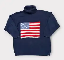 Vintage Jacque & Koko Together Navy American Flag Sweater Turtle Neck sz 18/20