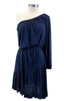 Marc Jacobs Womens XS One Shoulder Jersey Knit Dress Peplum Ruffle Blue FLAW