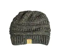 C.C Trendy Warm Chunky Soft Stretch Cable Knit Beanie Skully black speckled