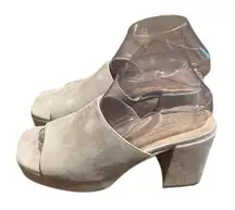 M. Gemi Cream Seude Leather Platform Mules Shoes Womens Size EU 38.5 US 8 Italy