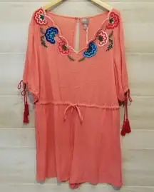 {16} NWT ASOS Curve Embroidered Romper Shorts Tie Waist Tassel Bubble Sleeves