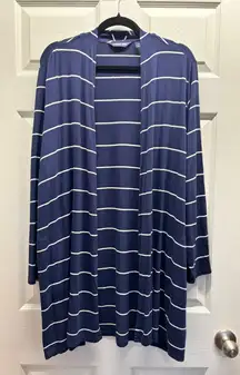Lands' End Womens Size 1X Blue White Striped Open Front Stretch Cardigan Sweater
