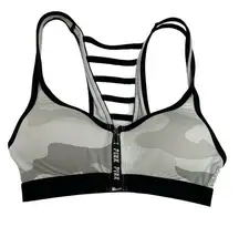 PINK Victoria’s Secret Sports Bra camo print front zip strappy back size XS