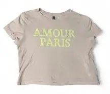 H&M Pink Cotton Blend Amour Paris Graphic Cropped Tee Shirt Top Size Medium