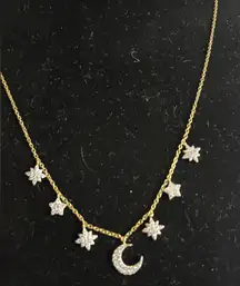 Cote D'argent Crystal Cubic Zirconia Celestial Moon Star Gold plated necklace