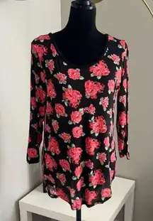 Womens Long Sleeve Floral Top Tunic Tee Size Small