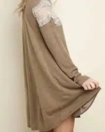 NEW Umgee Brown Swing Babydoll Dress White Lace USA Made Fall Cottage