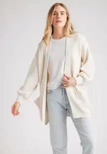 Quince Cream Ribbed Knit Oversized Cardigan Sweater Women's Size S