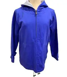 Medium Denim & Co Women's Blue Canvas Hooded Full Zip Jacket